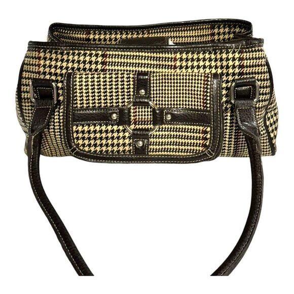 Chaps Houndstooth Handbag Vintage Purse Shoulder Bag With Leather Accents 12 X7 - Picture 1 of 9